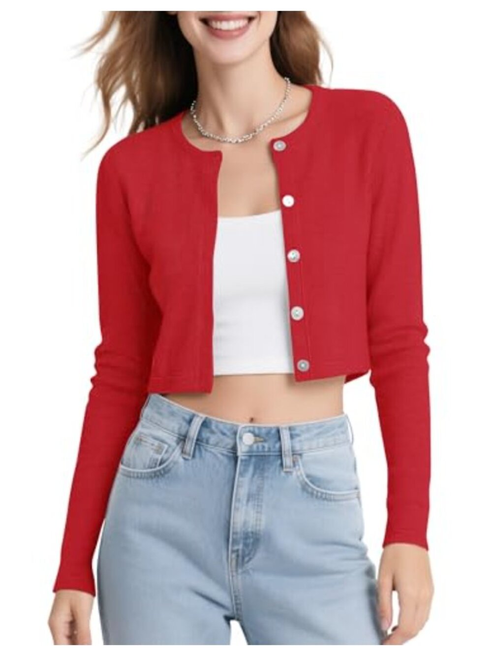 Women's Long Sleeve Cropped Cardigan Button Up Shrug